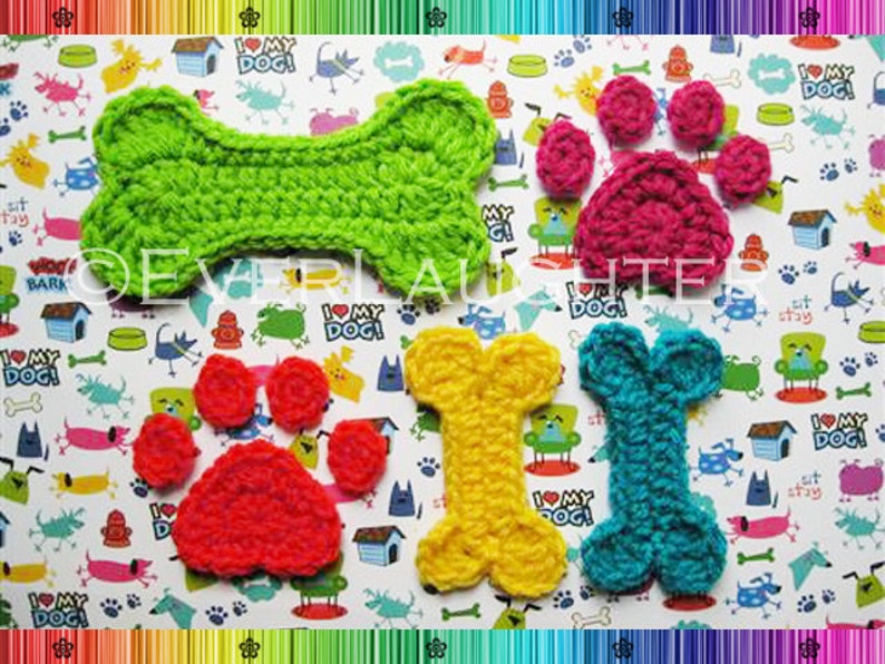 Dog Paw and 2 Sizes of Dog Bone Applique CROCHET PATTERN Etsy