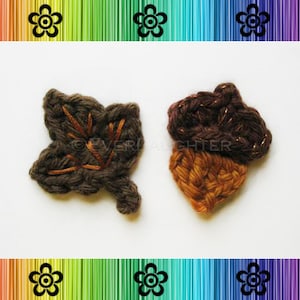 CROCHET PATTERN - Autumn Leaf and Acorn Applique - Detailed Photos