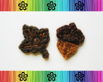 CROCHET PATTERN - Autumn Leaf and Acorn Applique - Detailed Photos