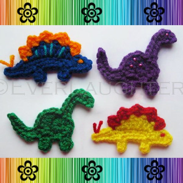 Bronto and Steggy the Dino-Rawrs Applique - CROCHET PATTERN