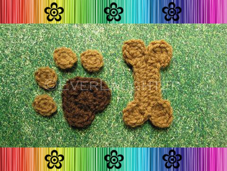 Dog Paw and 2 Sizes of Dog Bone Applique CROCHET PATTERN Etsy España