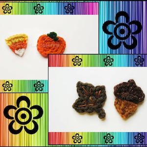 PATTERN-Crochet Leaf, Acorn, Pumpkin, and Candy Corn Applique-Perfect for Autumn-Detailed Photos image 1