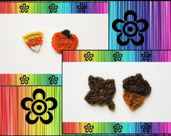 PATTERN-Crochet Leaf, Acorn, Pumpkin, and Candy Corn Applique-Perfect for Autumn-Detailed Photos