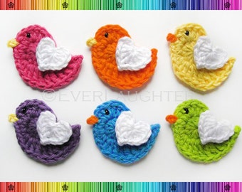 PATTERN-Crochet Bird with Heart Wing Applique-Detailed Photos