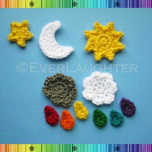 Sun Moon Star Cloud Raindrop Tree Applique CROCHET PATTERN image 2