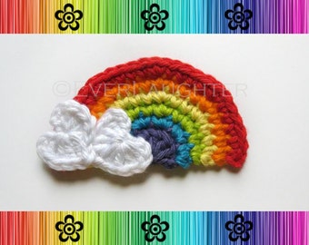 CROCHET PATTERN - Rainbow Applique with Heart Clouds-Detailed Photos