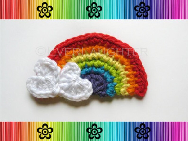 CROCHET PATTERN Rainbow Applique with Heart Clouds-Detailed Photos image 1