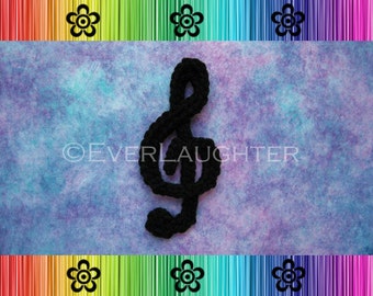 CROCHET PATTERN - Treble Clef Musical Note Applique - Detailed Photos