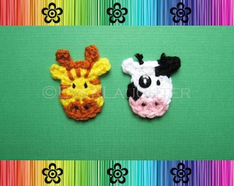 Cow and Giraffe Applique - CROCHET PATTERN