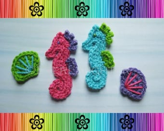 Seahorse and Seashell Applique - CROCHET PATTERN