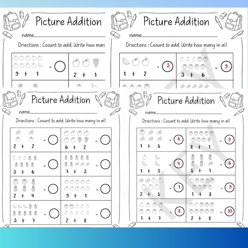 Picture Addition Worksheets for Kids, 100 Printable Math Pages ...