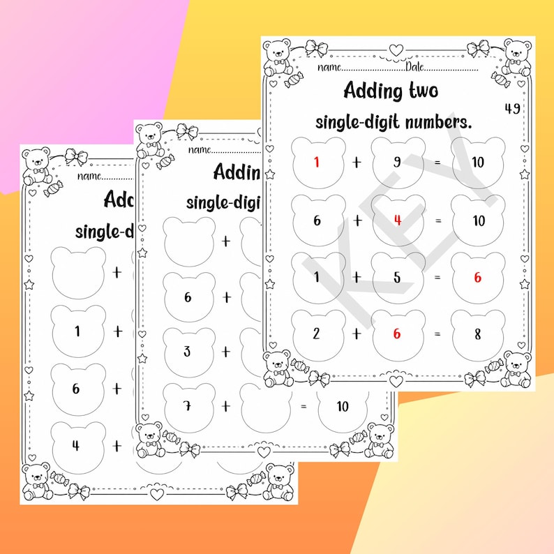 Single Digit Addition Worksheets, 100 Pages, Missing Number Math ...