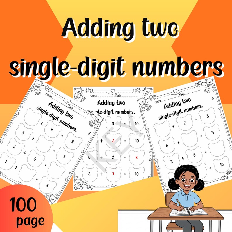 Number Adding Pages Single Digit Addition Worksheets, 100 Pages, Missing Number Math ...