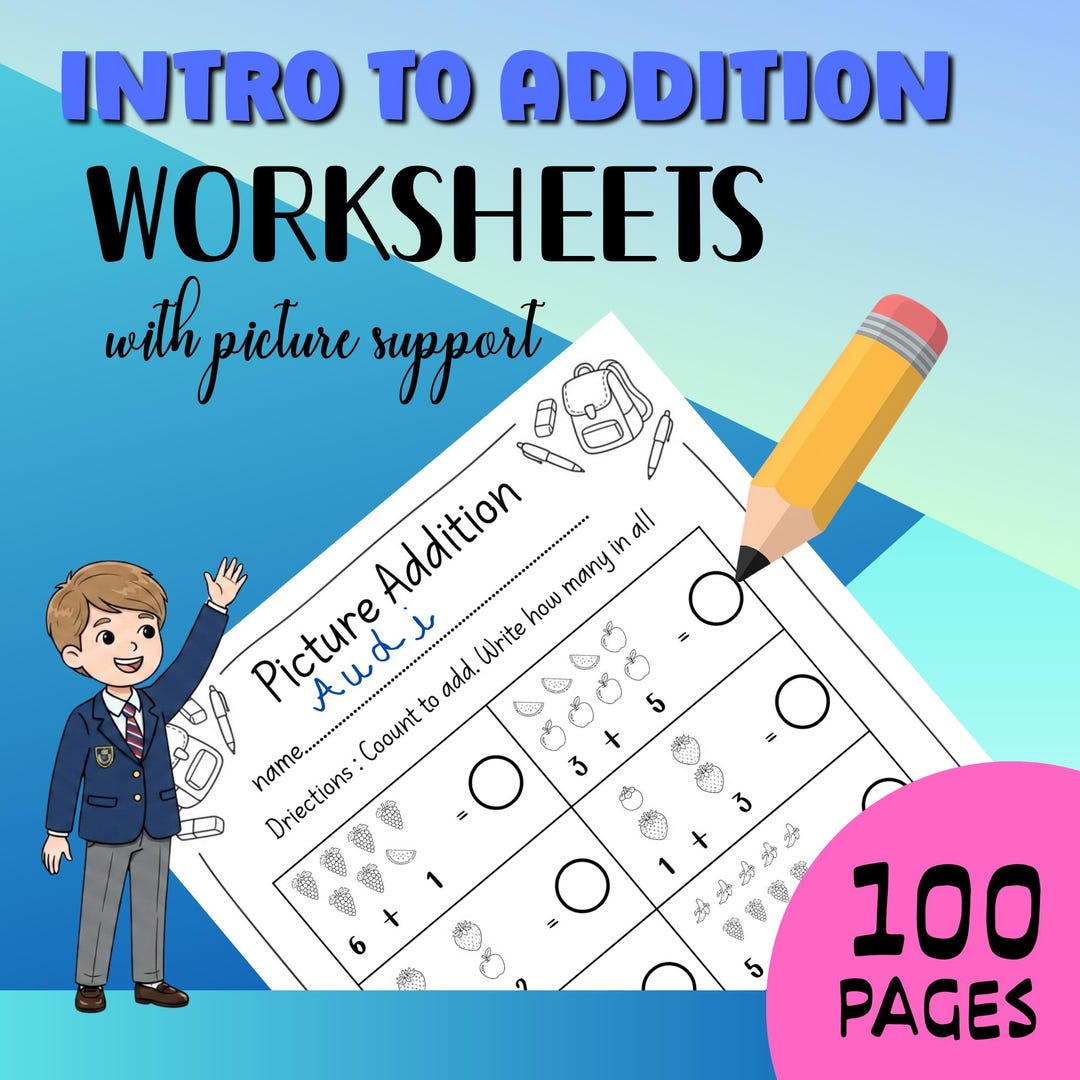Picture Addition Worksheets for Kids, 100 Printable Math Pages ...