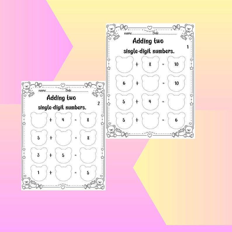 Number Adding Pages Single Digit Addition Worksheets, 100 Pages, Missing Number Math ...