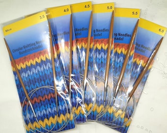 Natural Bamboo Circular Knitting Needles 80cm – Stainless Steel Cable Sizes 3.5-6mm