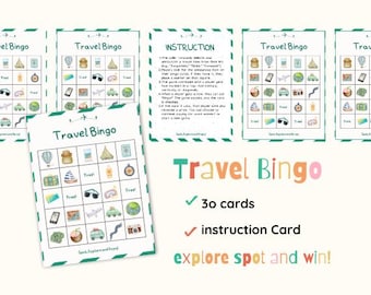 Juego de bingo imprimible para niños / Actividad para viajes familiares por carretera (30 tarjetas)