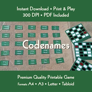 Codenames – Printable Board Game Template | English and Spanish | A4, A3, Letter & Tabloid