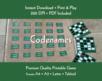 Codenames – Printable Board Game Template | English and Spanish | A4, A3, Letter & Tabloid
