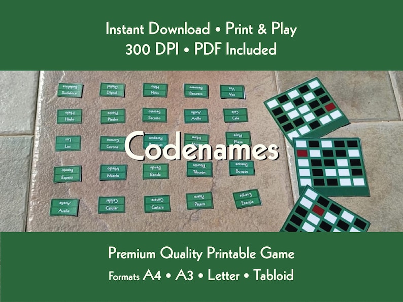 Code Names Example Words Printable Codenames – Printable Board Game Template | English and Spanish | A4 ...