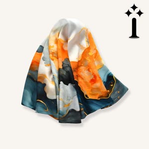 Golden Sky Silk Scarf. Square Wrap Bandana Hijab Shawl 90cm Neckerchief