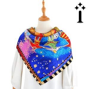 Cartoon Sun Blue Silk Scarf 90cm - Luxury Women’s Gift Wrap & Hijab