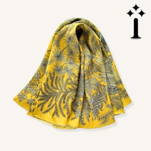 Yellow Tropical Silk Scarf - 100% Natural Luxury 90cm Wrap, Bandana, Shawl for Women
