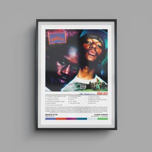 May include: Framed poster with two men, one wearing a blue bandana. The poster displays the album title "Mood Deep" and a tracklist. The release date and album length are also shown. The poster is in a black frame.