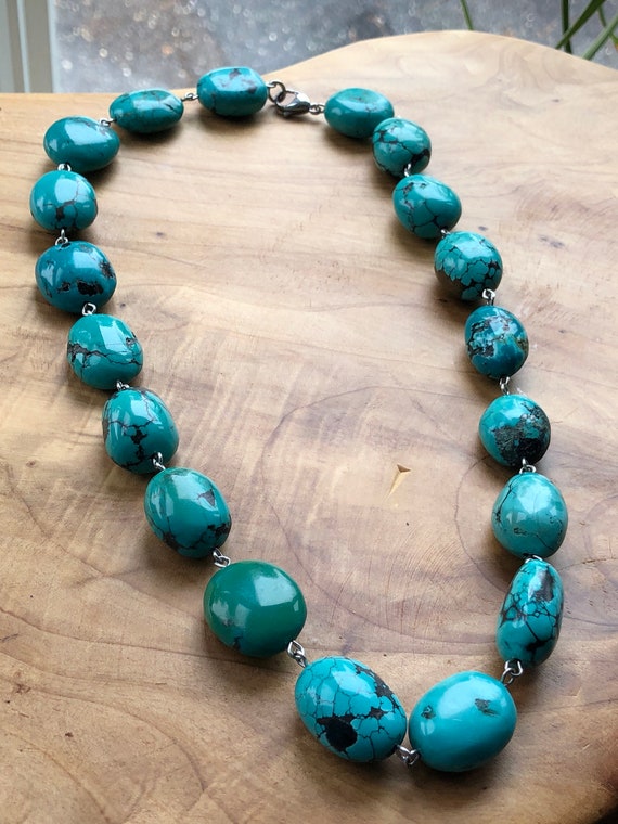 Tibetan Genuine Turquoise Necklace / Bead Necklace/ Blue | Etsy