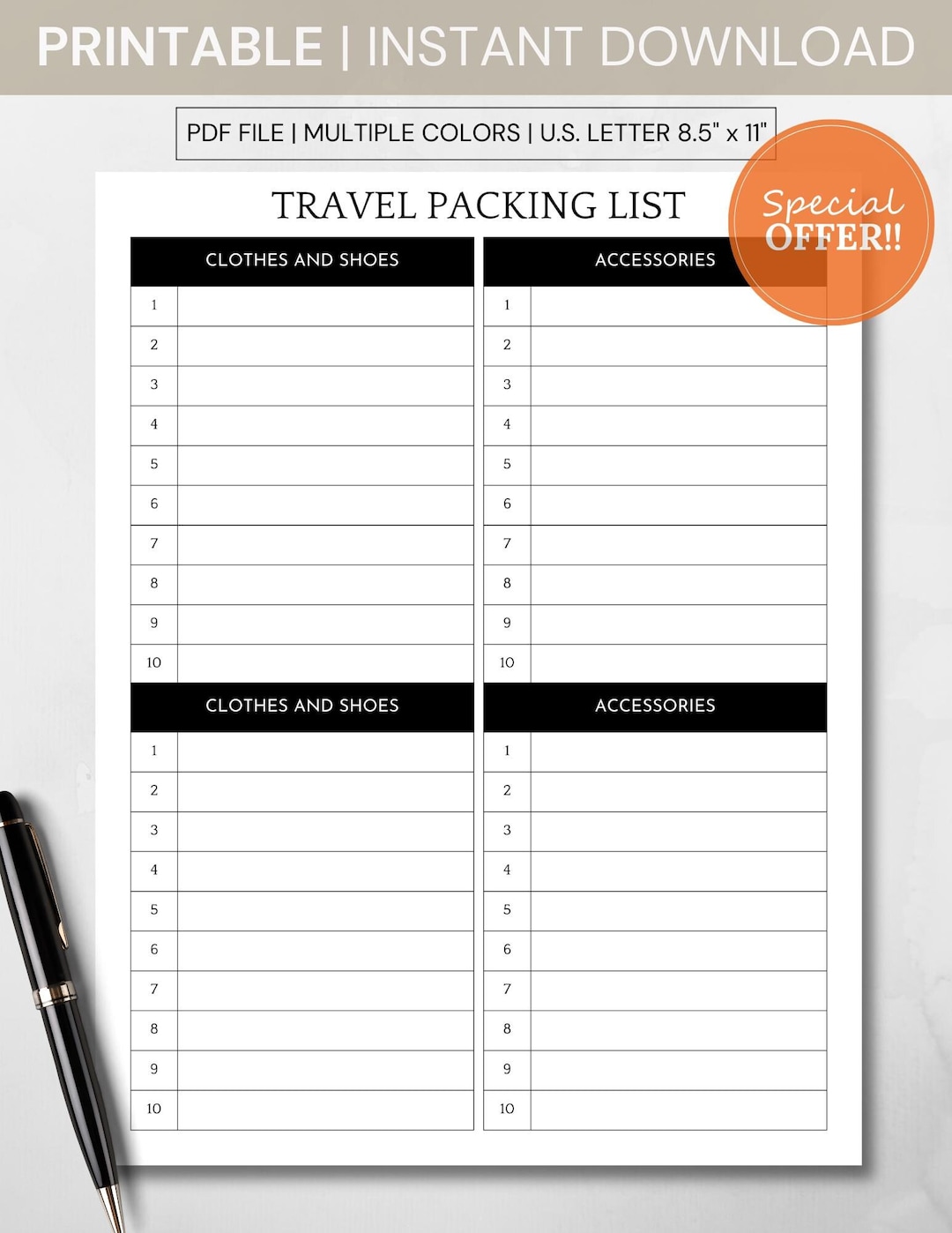 Printable Travel Packing List, Digital Download Organizer, Trip Planner ...