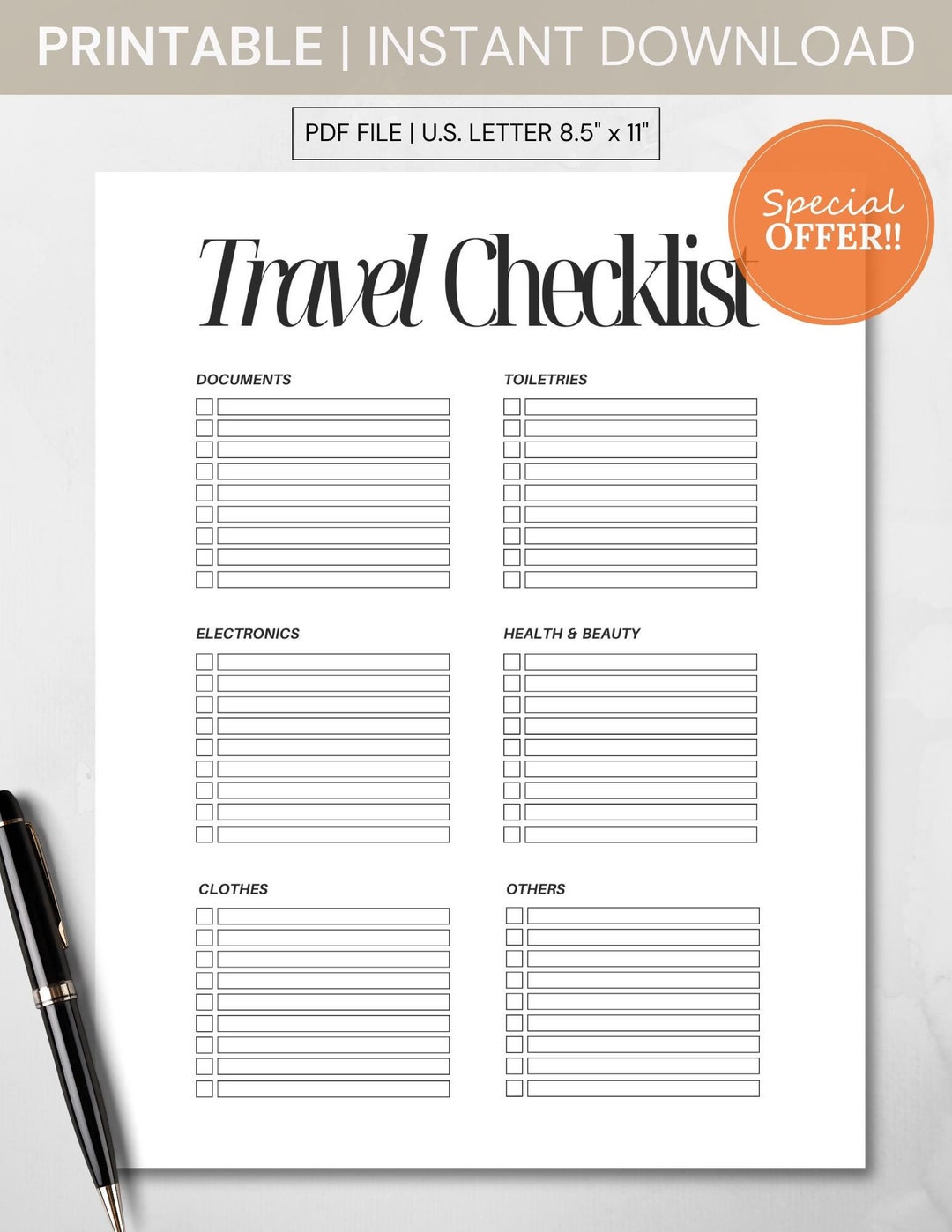 Printable Travel Packing List, Digital Download Organizer, Trip Planner ...