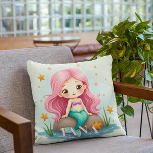 Mermaid Kids Pillow, Cute Mermaid Throw Pillow, Girls Room Decor, Personalized Gift for Kids, Mermaid Bedroom, Birthday gift