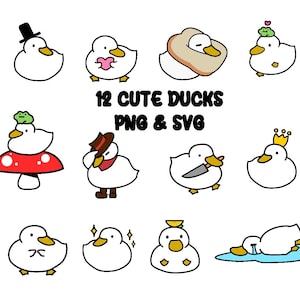 Pato lindo PNG / Pato de dibujos animados SVG / Clipart de animales chibi tontos / Clipart vectorial premium