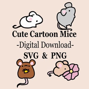 Petite souris Clipart Bundle – Jolie souris SVG et PNG ensemble pour travaux manuels | Ensembles d'autocollants