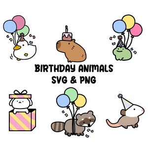 Animais de aniversário PNG | Chibi clipart | Animais de festa SVG | Premium Vector clipart
