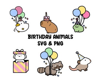 Birthday animals PNG | Chibi clipart | Party animals SVG | Premium Vector clipart