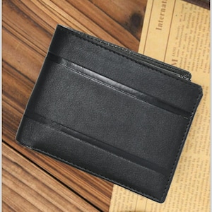 Cartera de cuero negra hecha a mano personalizada, regalo para él, regalo personalizado, regalo de cumpleaños