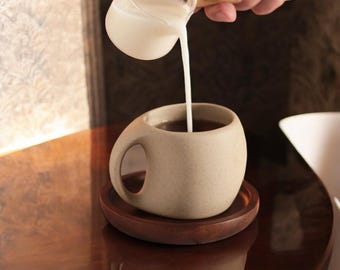 Japanese Ceramic Espresso Cup and Saucer Set: Nordic Modern Art Drinkware