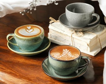 Ceramic Latte Art Cup Set: Gradient Glaze Espresso Mug with Saucer