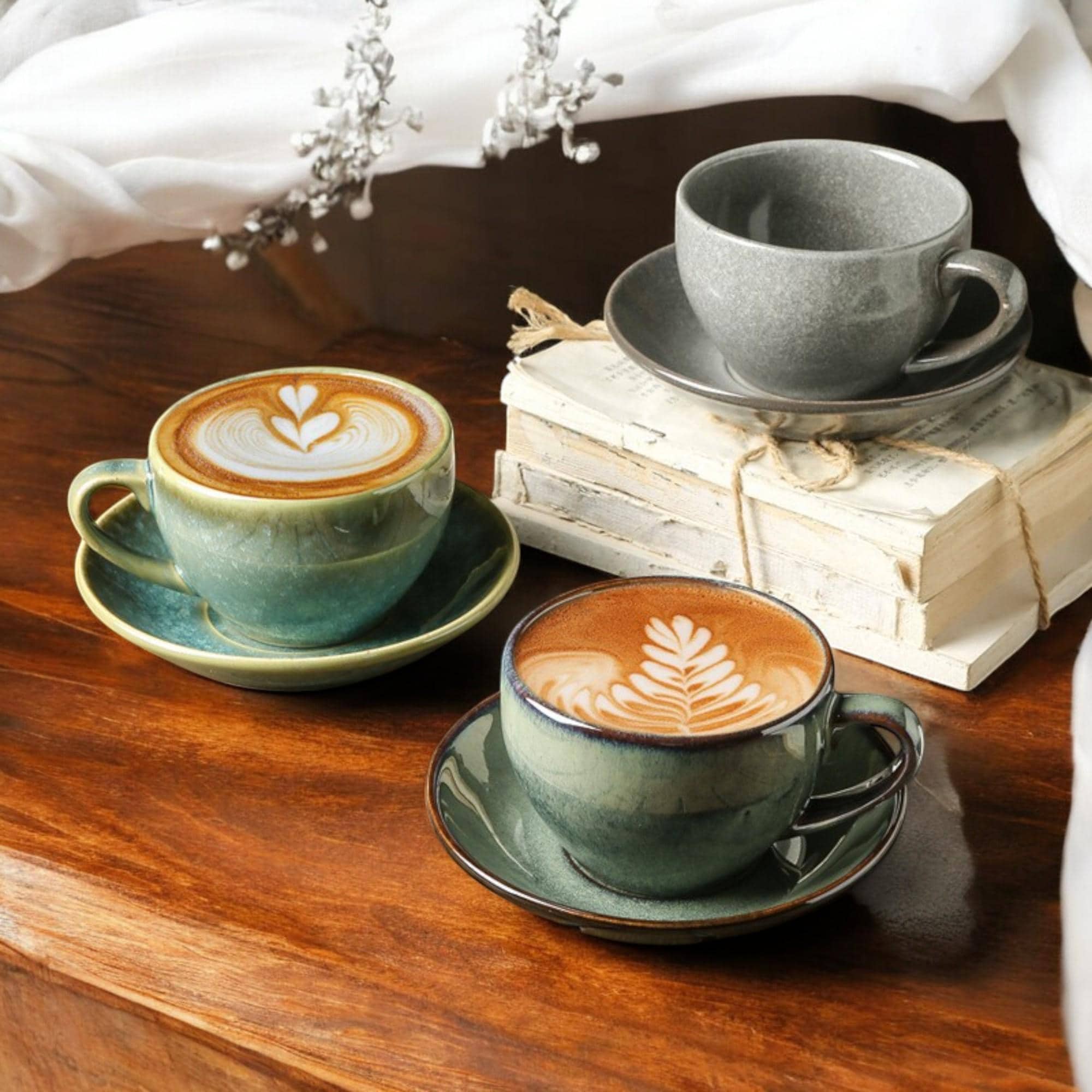 Ceramic Latte Art Cup Set: Gradient Glaze Espresso Mug With Saucer ...