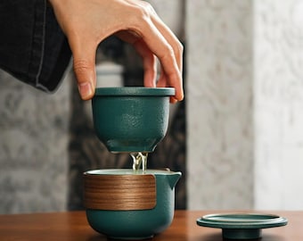 Portable Ceramic Travel Tea Set: Kung Fu Teapot with 2 Cups