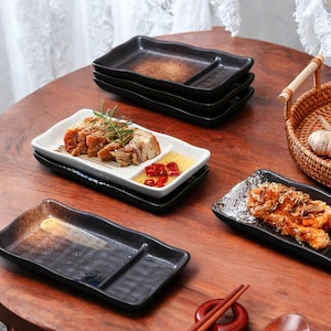 Japanese Ceramic Snack Plate: Double Grid Condiment Tray