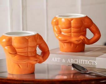Sculpted Muscular Man Coffee Mug: Handmade Ceramic Fitness Gift