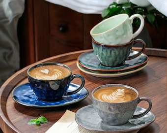 Handmade Rustic Ceramic Cup & Saucer Set: Glazed Pottery