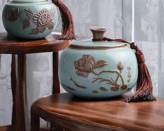 Handcrafted Japanese Ceramic Tea Caddy: Airtight Kitchen Storage Jar