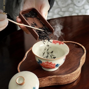 Grey Glaze Hand Painted Covered Bowl Tea Set | Kung Fu Style Teaware | Elegant Ceramic Teapot with Lid | Gift for Tea Lovers & Collectors