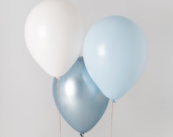 High Quality Balloons 12" | 100% Natural Latex, Biodegradable Balloons | Pastel Blue, White, Silk Arctic Blue Assorted Mix