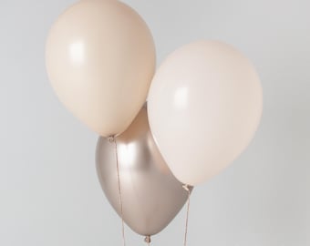 High Quality Balloons 12" | 100% Natural Latex, Biodegradable Balloons | Sand, Cream, Chrome Champagne Assorted Mix
