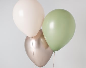 High Quality Balloons 12" | 100% Natural Latex, Biodegradable Balloons | Eucalyptus, Cream, Chrome Champagne Assorted Mix
