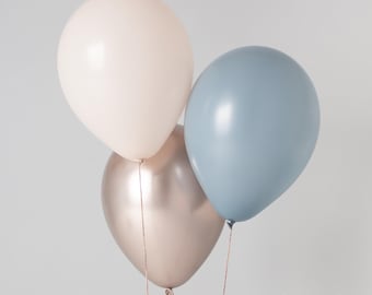 High Quality Balloons 12" | 100% Natural Latex, Biodegradable Balloons | Blue, Cream, Chrome Champagne Assorted Mix
